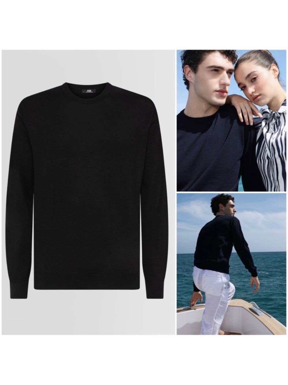 ALPHA STUDIO Men’s Size IT 52 / US Large Black Silk Cashmere‎ Crew Neck Sweater